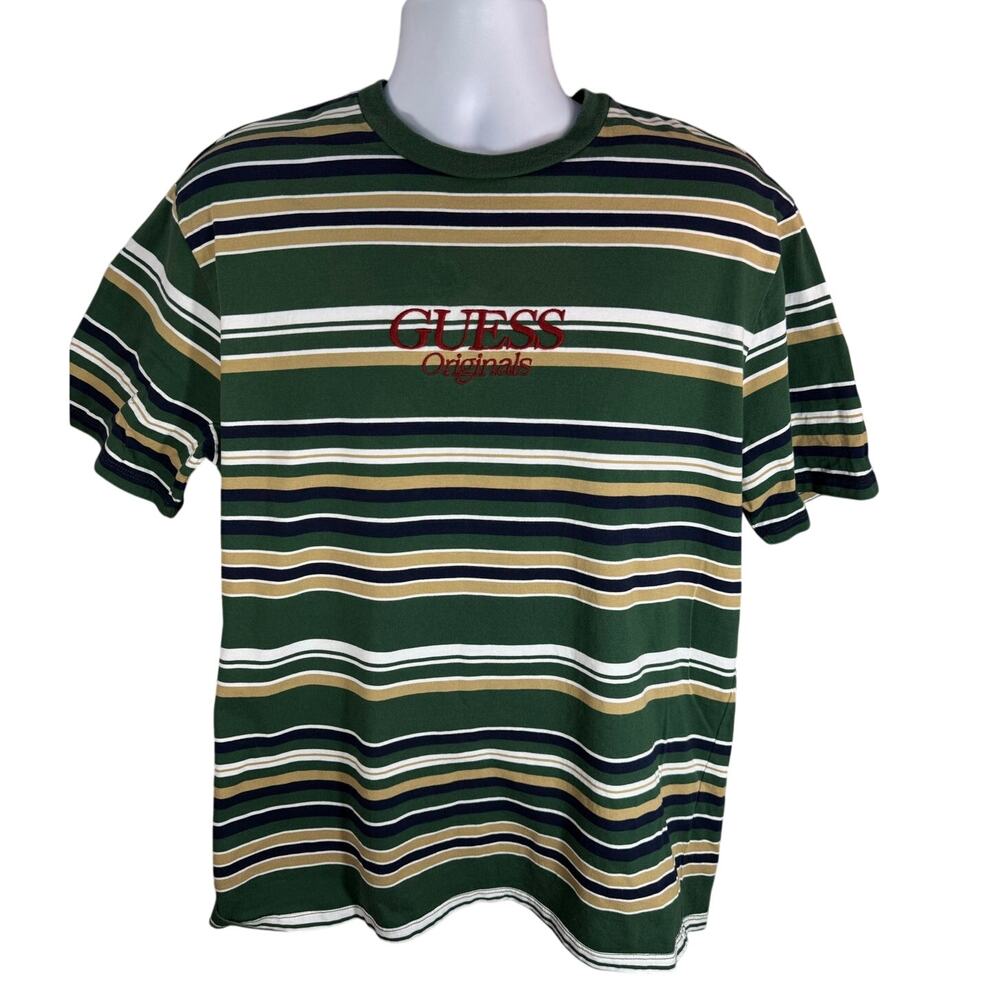 Guess Original Multicolor Size Medium Short Sleeve Shirt Green White Yellow Y2K